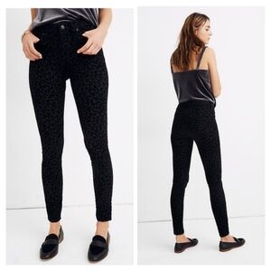 New Madewell 9" Mid-Rise Skinny Jeans Black Flocked Leopard Edition Size 25